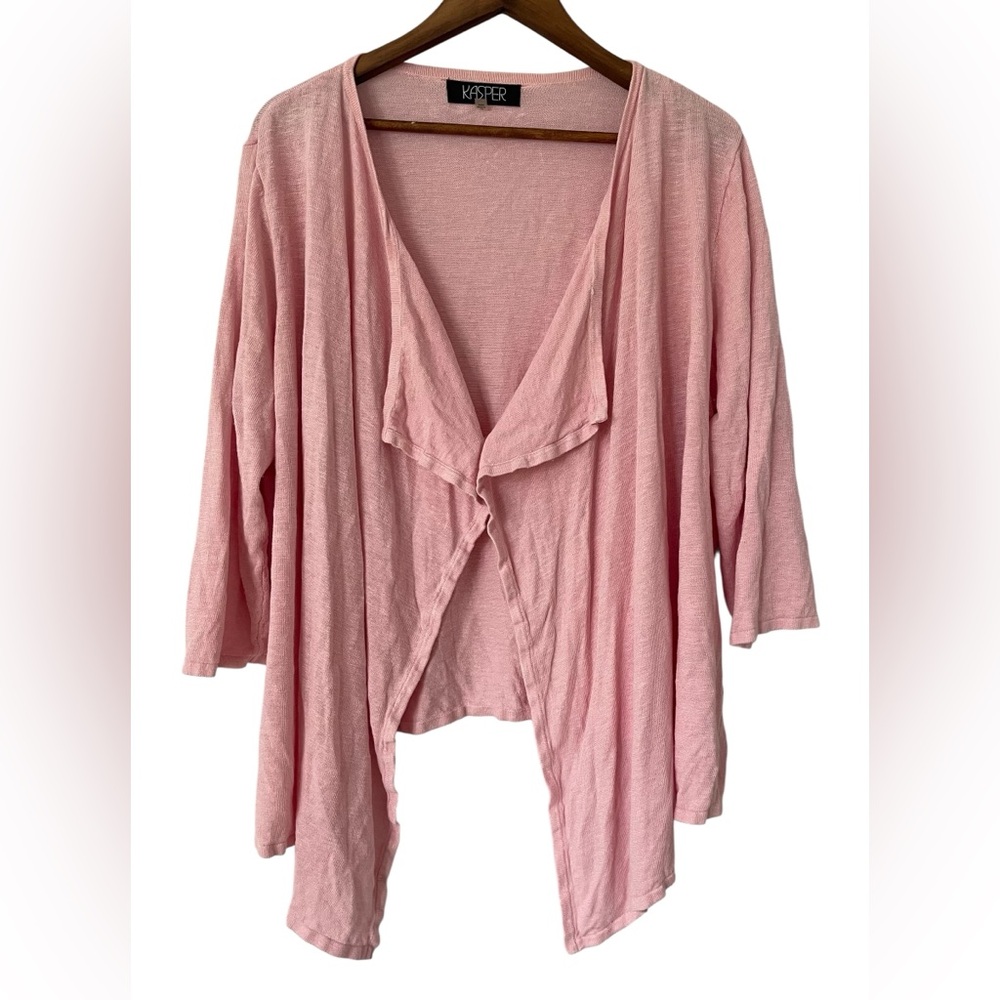 Kasper Linen Blend Waterfall Cardigan Pink 1X Feminine Workwear Church‎ Beach